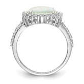 Cheryl M Sterling Silver Rhodium-plated Cabochon Lab Created Opal and Brilliant-cut CZ Halo Ring